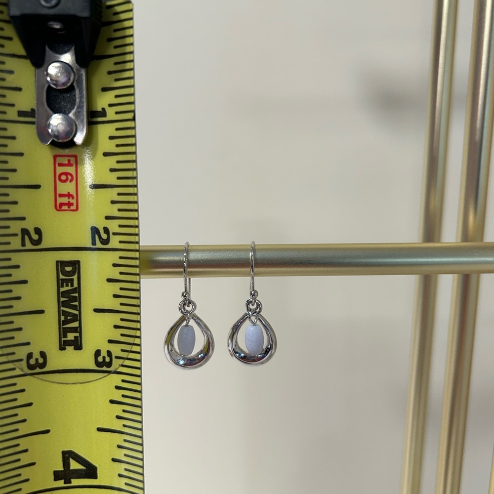 Silver Teardrop White Stone Dangle Earrings - Picture 3 of 3
